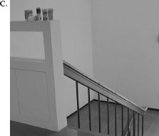 FIGURE 1.5. Accidental Affordances A. Can Become Strong Signifiers. This wall, at the Industrial Design department of KAIST, in Korea, provides an anti-affordance, preventing people from falling down the stair shaft. Its top is flat, an accidental by-product of the design. But flat surfaces afford support, and as soon as one person discovers it can be used to dispose of empty drink containers, the discarded container becomes a signifier, telling others that it is permissible to discard their items there. (Photographs by the author.)